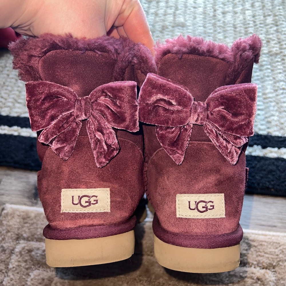 Women’s Velvet Bow UGG Boots in Maroon
